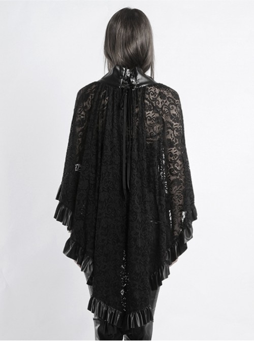 Punk Gothic Style Black Lace Stand Collar Women's Shawl