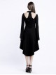 Punk Gothic Flare Sleeve Knitted Halterneck Black Medium Length Dress