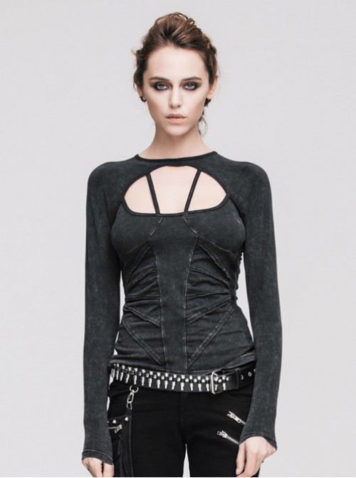 Steam Punk Gothic Do The Old Slim Fit Hollow Out Backless Long Sleeve T-shirt