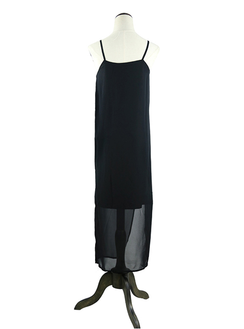 Gothic Holiday Style Loose Black Chiffon Sling Dress