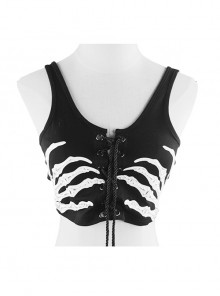 Punk Dark Phantom Hand Print Sleeveless Super Short Vest For Women