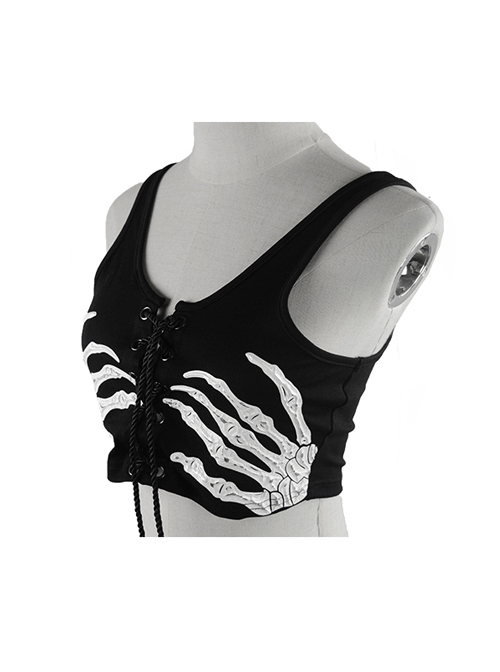 Punk Dark Phantom Hand Print Sleeveless Super Short Vest For Women