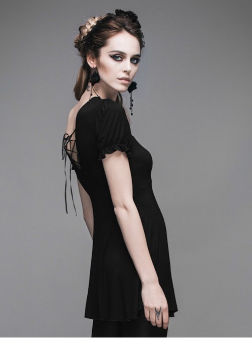 Steam Punk Gothic Lace Embroidery Long-style T-shirt Short Sleeve Short-style Dress