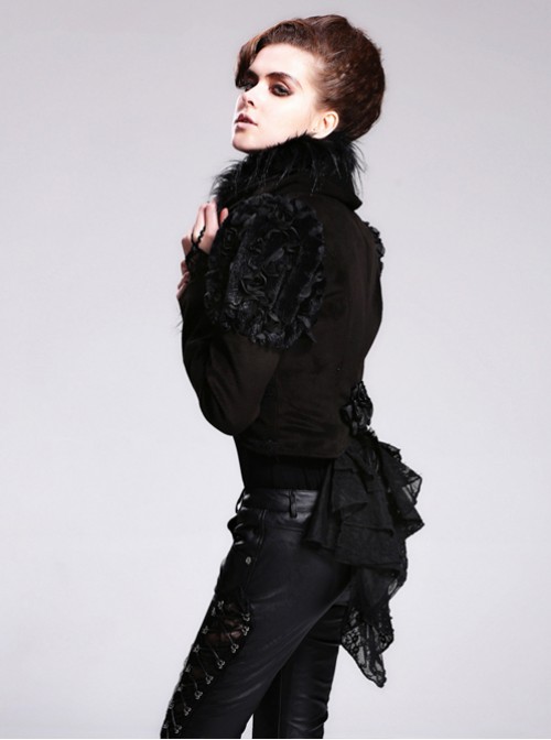 Steampunk Gothic Plus Velveteen Black Slim Woollen Cloth Short Coat