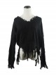 Gothic Black Decadent Tattered Tassel Long Sleeve Short Sweater