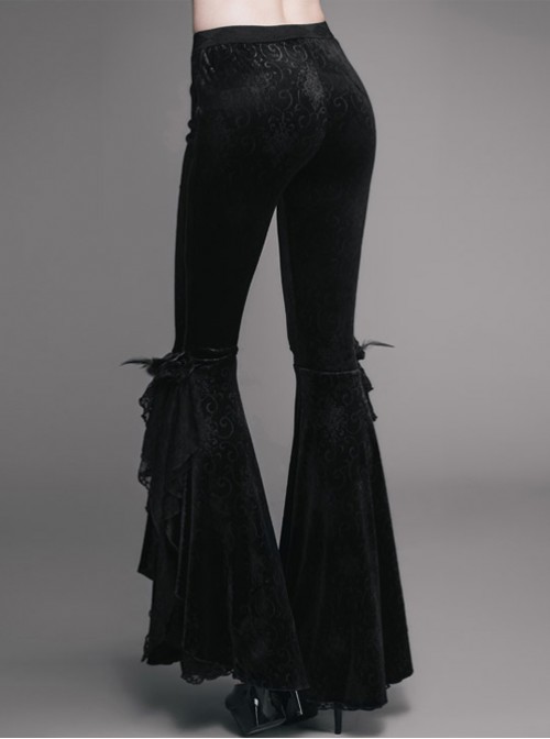 Punk Gothic Black Womens Slim Leisure Flared Trousers