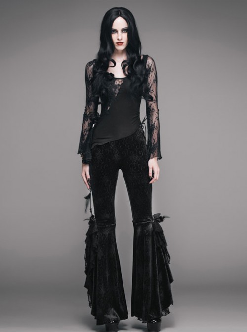 Punk Gothic Black Womens Slim Leisure Flared Trousers