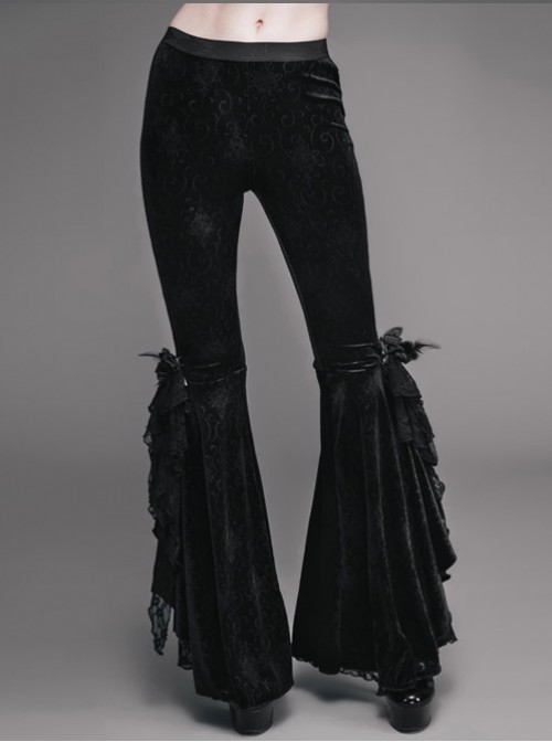 Punk Gothic Black Womens Slim Leisure Flared Trousers