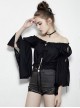 Gothic Black Flare Sleeve Off-shoulder Short Sleeve Shirt