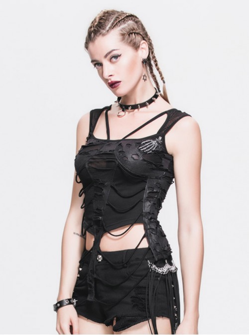 Gothic Black Sling Sexy Tearing Sleeveless Garment