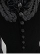 Black Embroidered Slim High Collar Retro Gothic Women' Long Sleeve T-shirt