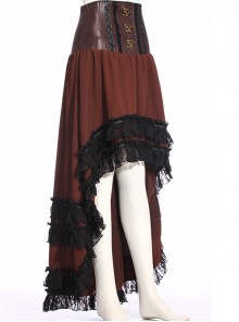 Steampunk Irregular Front Short After Long High Waist Lace-up Skirt