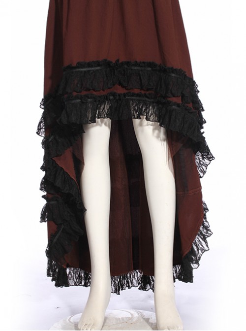 Steampunk Irregular Front Short After Long High Waist Lace-up Skirt