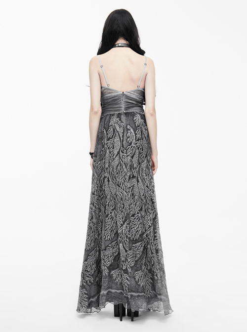 Queen Silver Low V-neck Silk Sling Long Dress