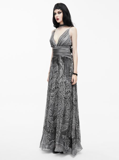 Queen Silver Low V-neck Silk Sling Long Dress