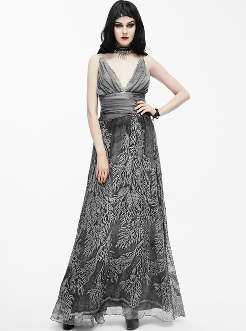 Queen Silver Low V-neck Silk Sling Long Dress