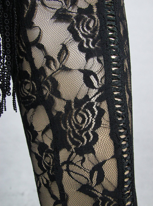 Steampunk Gothic Black Hollowed Out Lace Fake Two Pieces Leggings