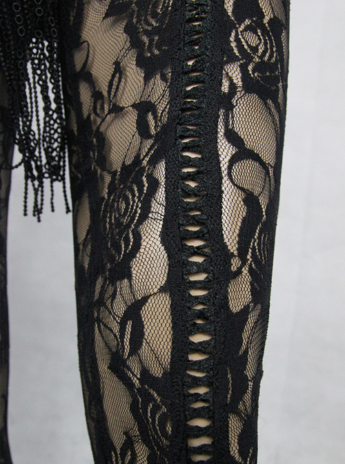 Steampunk Gothic Black Hollowed Out Lace Fake Two Pieces Leggings