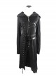 Punk Dark Asymmetric Hem Hooded Long Woolen Coat