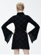 Black Bowknot Trumpet Sleeve Gothic Lapel Long Sleeve Dress