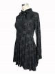 Black Bowknot Trumpet Sleeve Gothic Lapel Long Sleeve Dress