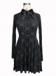 Black Bowknot Trumpet Sleeve Gothic Lapel Long Sleeve Dress