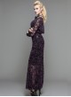 Purple Lace Perspective Backless Sexy Slim Gothic Long Sleeve Long Dress