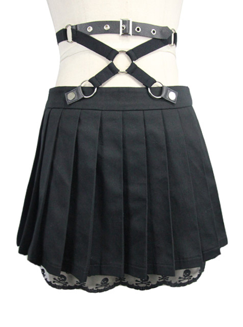 Gothic Black Skull Lace Super Short Pleated Skirt