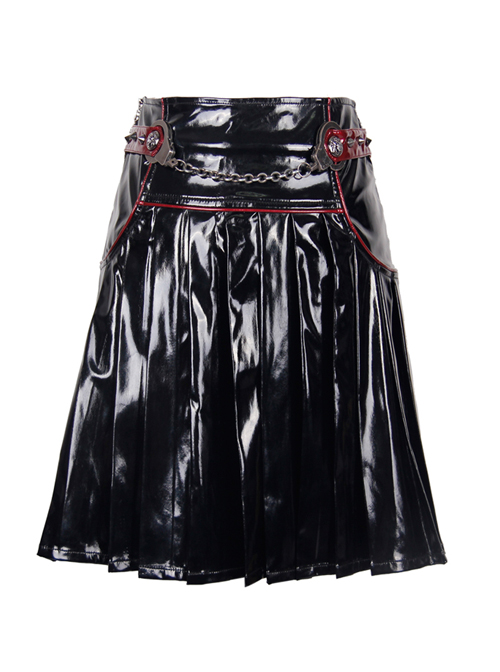 Steampunk Gothic Slim Leather Pleated Short Skirt