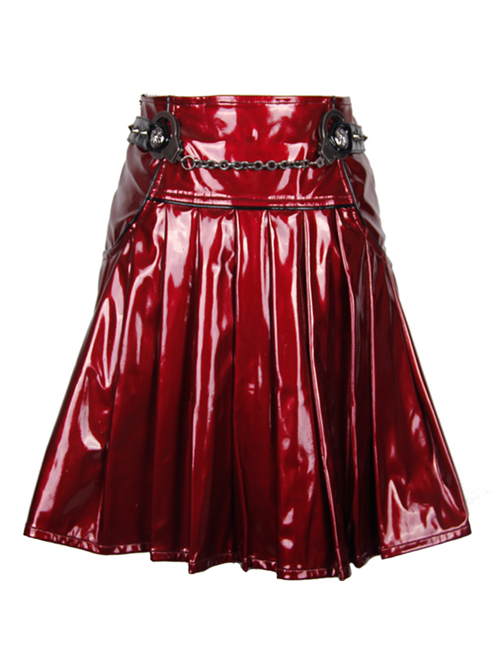 Steampunk Gothic Slim Leather Pleated Short Skirt