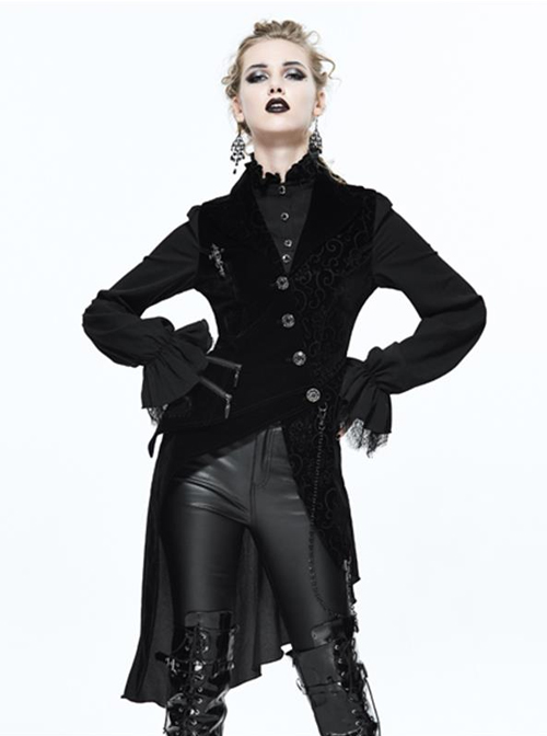 Black Slim Tuxedo Asymmetrical Hem Gothic Coat