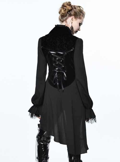 Black Slim Tuxedo Asymmetrical Hem Gothic Coat