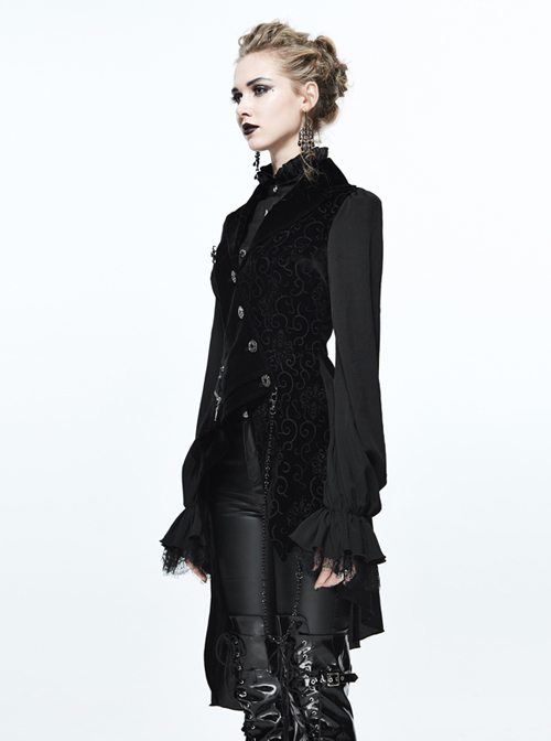 Black Slim Tuxedo Asymmetrical Hem Gothic Coat