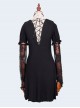 Steampunk Gothic Black Lace Embroidery Long T-shirt With Lace Oversleeves