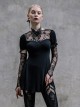 Steampunk Gothic Black Lace Embroidery Long T-shirt With Lace Oversleeves