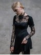 Steampunk Gothic Black Lace Embroidery Long T-shirt With Lace Oversleeves