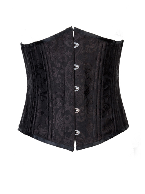 Victorian Black Retro Printing Vest Double Steel Skeleton Gothic Lolita Corset