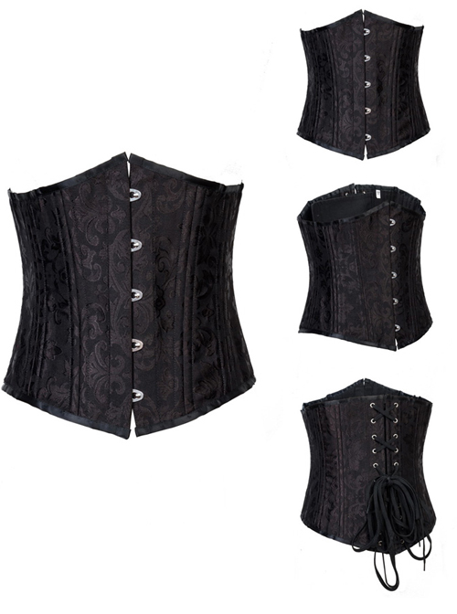 Victorian Black Retro Printing Vest Double Steel Skeleton Gothic Lolita Corset