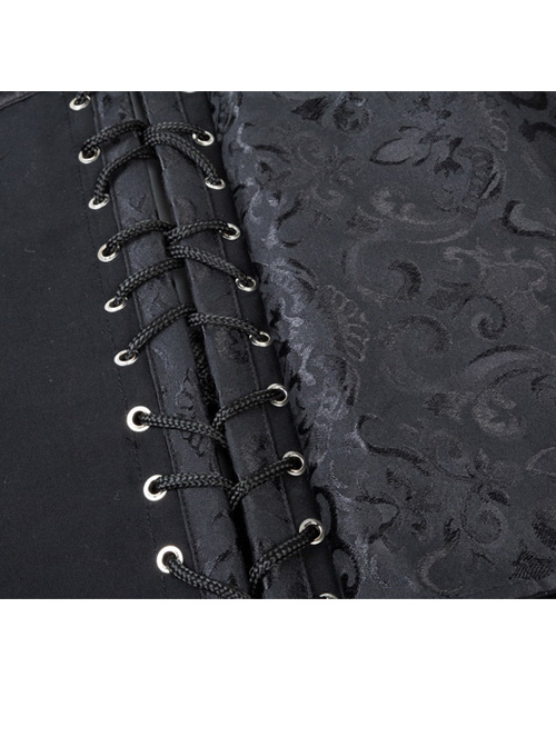 Victorian Black Retro Printing Vest Double Steel Skeleton Gothic Lolita Corset