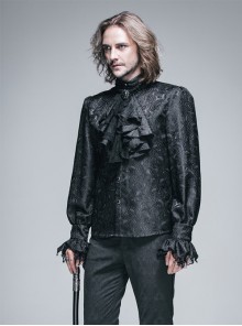 Retro Prom Gothic Lace Bow-tie Loose Men's Shirt