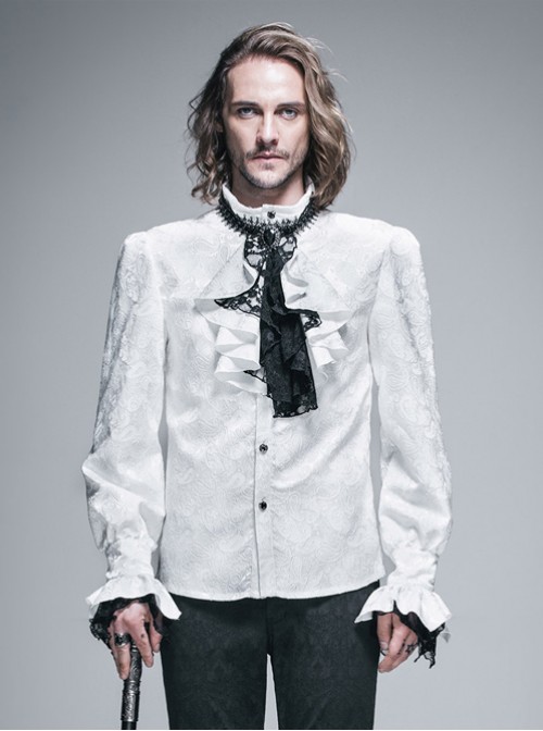 Retro Prom Gothic Lace Bow-tie Loose Men's Shirt