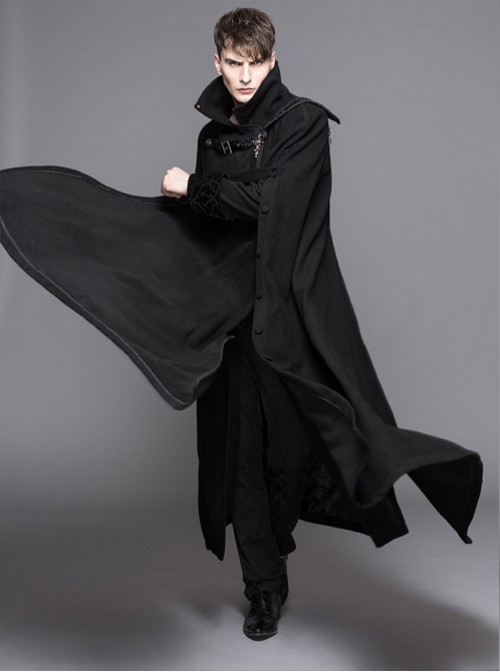 Punk Gothic Nobleman Detachable Shawl Black Thickened Men's Long Coat