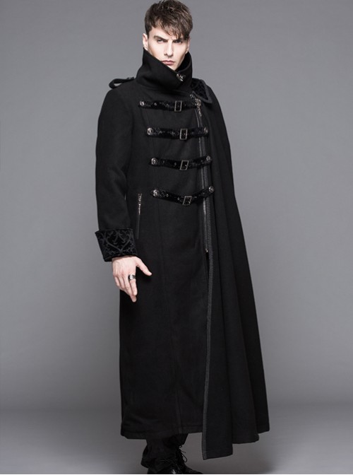 Punk Gothic Nobleman Detachable Shawl Black Thickened Men's Long Coat