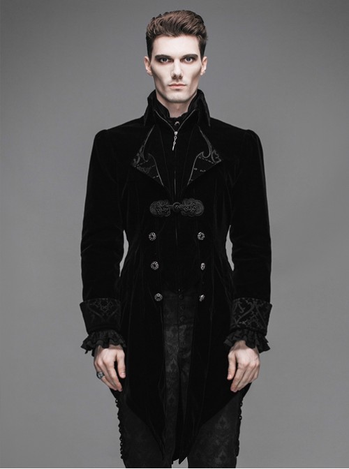 Steam Punk Gothic Medium Length Slim Fit Men's Velveteen Tuxedo