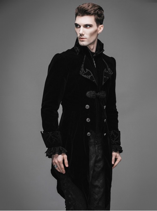 Steam Punk Gothic Medium Length Slim Fit Men's Velveteen Tuxedo