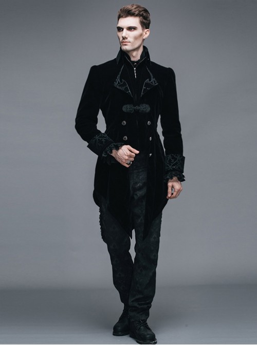 Steam Punk Gothic Medium Length Slim Fit Men's Velveteen Tuxedo