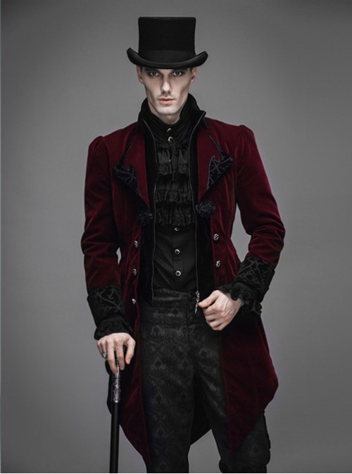 Steam Punk Gothic Medium Length Slim Fit Men's Velveteen Tuxedo