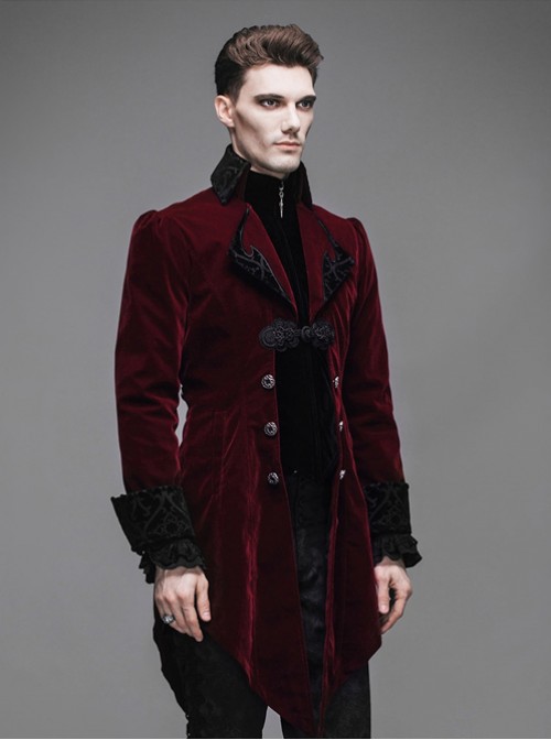 Steam Punk Gothic Medium Length Slim Fit Men's Velveteen Tuxedo