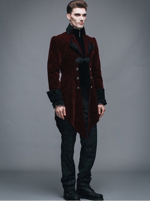 Steam Punk Gothic Medium Length Slim Fit Men's Velveteen Tuxedo