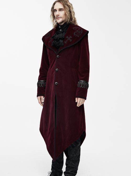 Square Shoulder Lapel Dovetail Gothic Men Long Coat